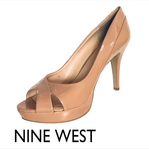 Nine West Patent Taupe Platform Open Toe Pump  6.5 - Picture 1 of 8